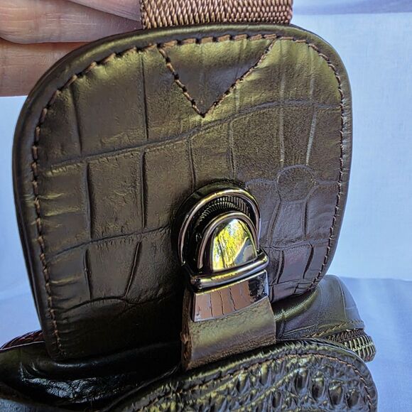 Unisex Crocodile Pattern Sling Bag Shoulder Daypack Crossbody Brown Adjustable - Picture 13 of 16
